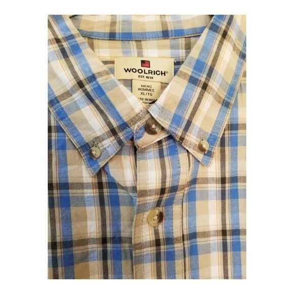 Woolrich men's Multicolor Plaid Short Sleeve Button Up Cotton Shirt size XL, NWT - Picture 1 of 4